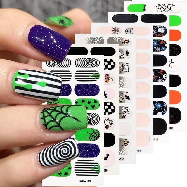 Main image of 6 Sheets Halloween Gel Nail Wraps Spider Web Flower Ghost Bat Pumpkin Spider Self-Adhesive Nail Stickers for Women