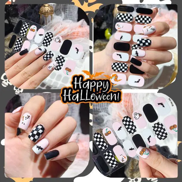 Alt view image 6 of 7 - 6 Sheets Halloween Gel Nail Wraps Spider Web Flower Ghost Bat Pumpkin Spider Self-Adhesive Nail Stickers for Women