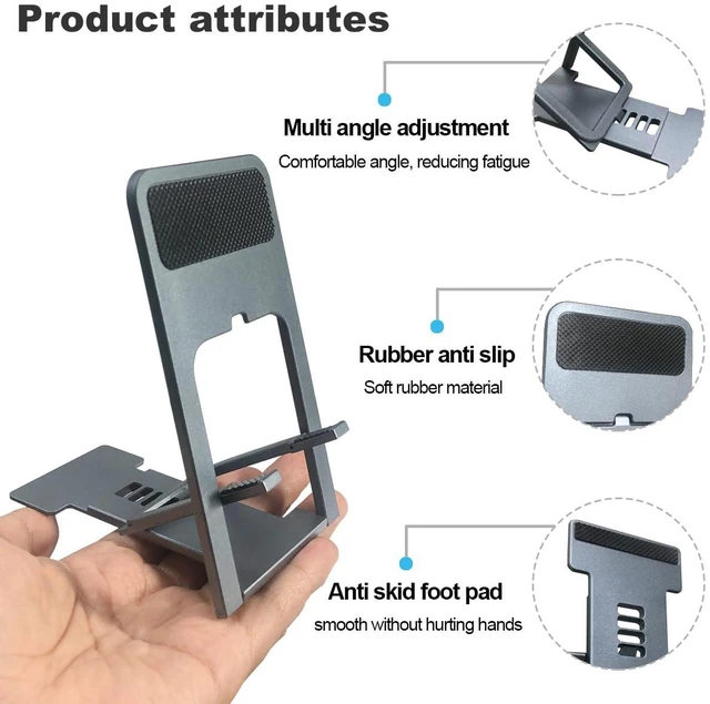 Alt view image 4 of 6 - POQOD Ultrathin Fully Foldable Phone Stand for Desk, Compatible with iPhone 16, 15, 14, 13, 12, 11, Nintendo Switch, All Phones, Grey