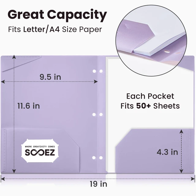 Alt view image 6 of 6 - Sooez 2-Pocket Plastic Folders, 3 Hole Punched