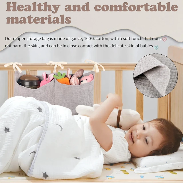 Alt view image 6 of 6 - Cotton Baby Nappy Bag Organizer for Bedside Hanging Storage, Milk Bottle Bib Holder for Crib, Khaki