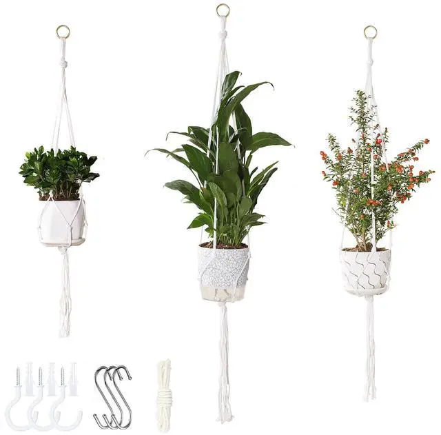 Main image of 3 Pack Macrame Plant Hanger 35 41 47 Inch Handmade Boho Hanging Planter Basket with Screw Hooks, S-Hooks, and Extension Rope for Indoor Plants Home Decor (Pots Not Includ