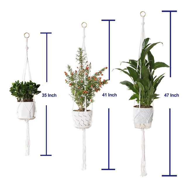 Alt view image 6 of 6 - 3 Pack Macrame Plant Hanger 35 41 47 Inch Handmade Boho Hanging Planter Basket with Screw Hooks, S-Hooks, and Extension Rope for Indoor Plants Home Decor (Pots Not Includ
