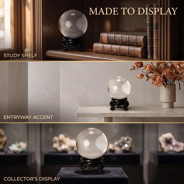 Alt view image 3 of 3 - Black Wooden Crystal Sphere Display Stand with Hollow Base for Quartz Ball and Stone Decoration