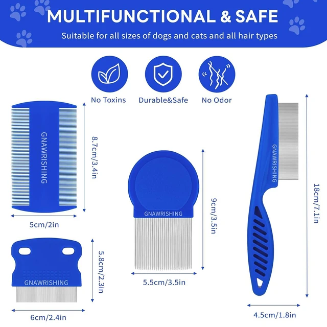 Alt view image 4 of 6 - 4-Pack Stainless Steel Flea Comb for Dogs & Cats Pet Grooming Set
