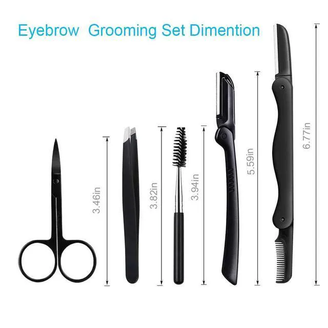 Alt view image 3 of 7 - 5-in-1 Professional Eyebrow Grooming Kit for Women and Men, Including Razor, Brush, Scissors, Slant Tweezers