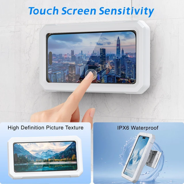 Alt view image 6 of 6 - Waterproof Shower Phone Holder, 480 Rotatable, Multi-Angle Adjustable Wall Mounted for Bathroom Bathtub Kitchen Mirror, Compatible with All 4-7" Smartphones