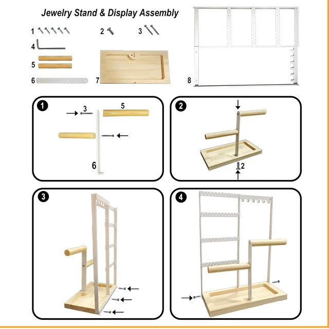 Alt view image 3 of 6 - Lengnoy 4 Tier Earring Holder with 48 Holes and 6 Hooks, Wood Jewelry Organizer Box for Necklace Bracelet Earring Ring, White