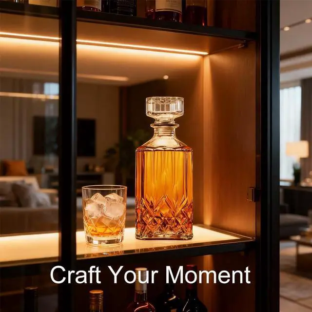 Alt view image 4 of 7 - Whiskey Decanter 32oz, Glass with Airtight Geometric Stopper, for Whiskey, Vodka, Bourbon, Scotch, Brandy, Wine