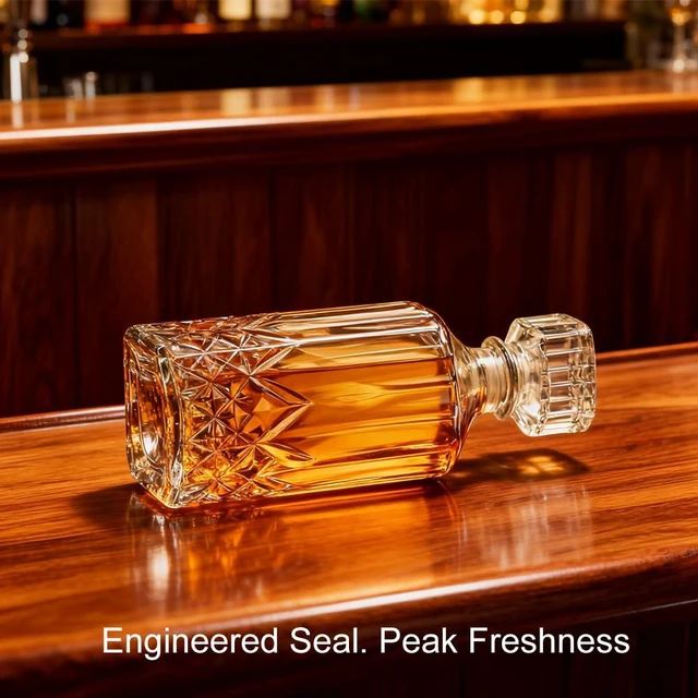 Alt view image 7 of 7 - Whiskey Decanter 32oz, Glass with Airtight Geometric Stopper, for Whiskey, Vodka, Bourbon, Scotch, Brandy, Wine