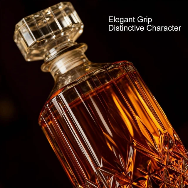 Alt view image 2 of 7 - Whiskey Decanter 32oz, Glass with Airtight Geometric Stopper, for Whiskey, Vodka, Bourbon, Scotch, Brandy, Wine