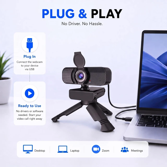 Alt view image 6 of 6 - C26 1080P Webcam with Microphone USB-A to USB-C Adapter