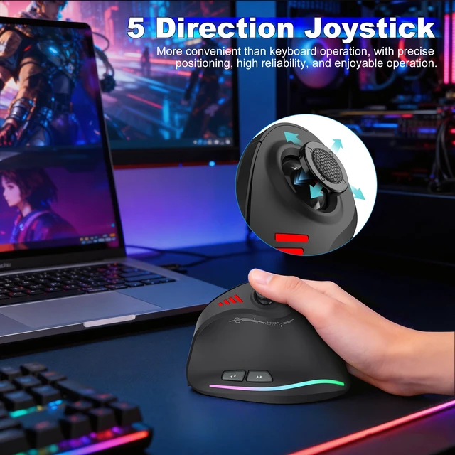 Alt view image 2 of 7 - TRELC Vertical Ergonomic Wireless Gaming Mouse, 24000 DPI, 11 Programmable Buttons, 5 D Rocker, Dual Mode BT+2.4GHz, Rechargeable for PC/Laptop/E-Sports/Gamer