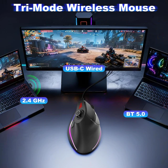 Alt view image 3 of 7 - TRELC Vertical Ergonomic Wireless Gaming Mouse, 24000 DPI, 11 Programmable Buttons, 5 D Rocker, Dual Mode BT+2.4GHz, Rechargeable for PC/Laptop/E-Sports/Gamer