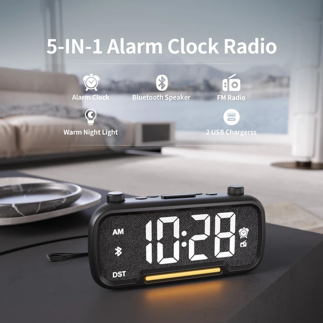 Alt view image 7 of 7 - Bedroom Alarm Clock Radio with FM Radio & Bluetooth Speaker