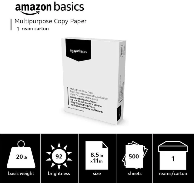 Alt view image 3 of 7 - Amazon Basics Multipurpose Copy Paper, 8.5 x 11 Inches, 20 lb, 92 Bright, White, 1 Ream (500 Sheets), Jam-Free