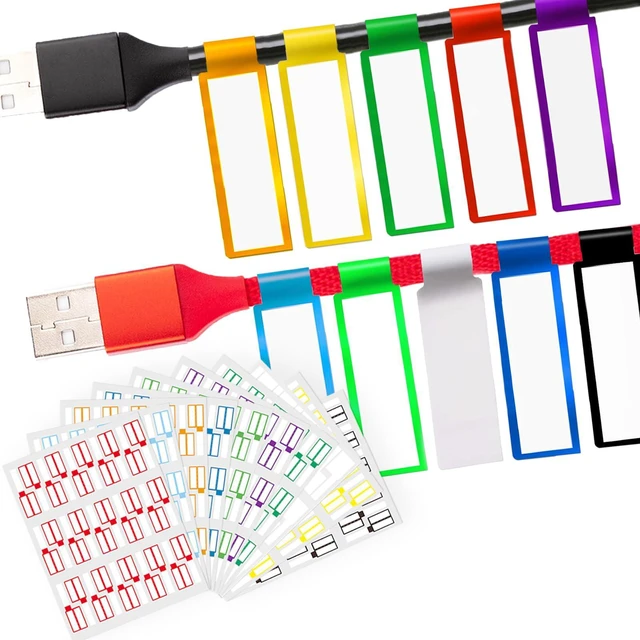 Main image of 300PCS Waterproof Cable Labels, 10 Colors, Self Adhesive, Printable for Laser Printer and Handwriting, Wire Tags for Management