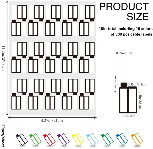 Alt view image 2 of 7 - 300PCS Waterproof Cable Labels, 10 Colors, Self Adhesive, Printable for Laser Printer and Handwriting, Wire Tags for Management