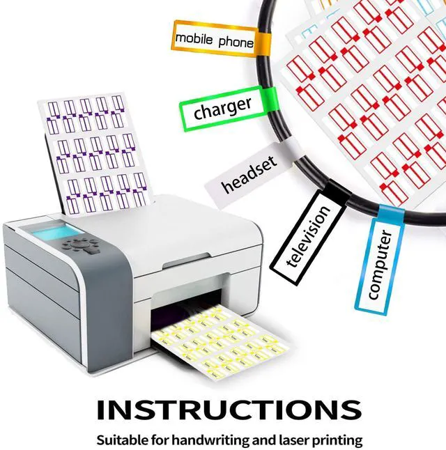 Alt view image 3 of 7 - 300PCS Waterproof Cable Labels, 10 Colors, Self Adhesive, Printable for Laser Printer and Handwriting, Wire Tags for Management