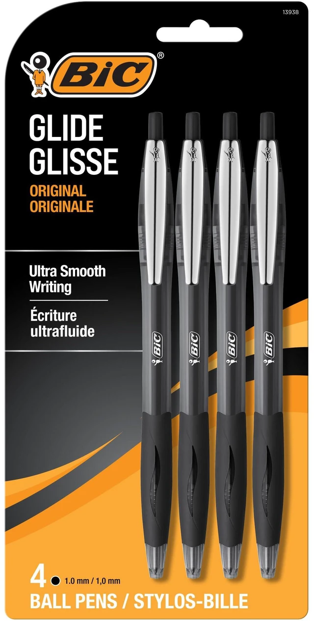 Main image of BIC Glide 1.0mm Medium Point Black Retractable Ballpoint Pens, 4-Count