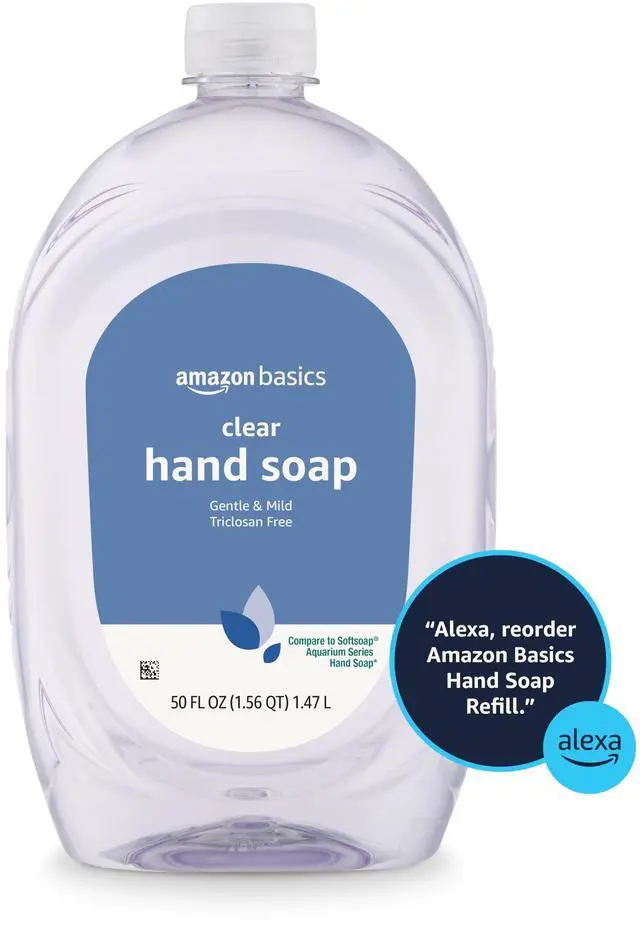 Alt view image 4 of 5 - Amazon Basics Gentle & Mild Clear Liquid Hand Soap Refill, 50 Fluid Ounces, 1-Pack, Triclosan-Free, Dermatologist-Tested, pH Balanced, Cruelty-Free