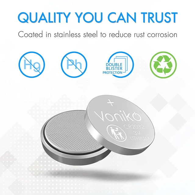 Alt view image 5 of 6 - Voniko CR2032 3V Lithium Batteries 6 Pack for Child Safety, Compatible with AirTag, Key Fobs, Thermometers, Scales - 7 Years Shelf Life