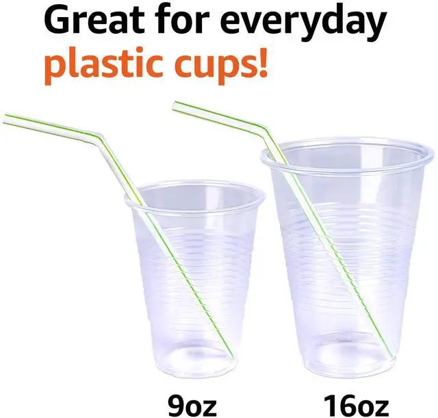 Alt view image 5 of 7 - Amazon Basics Disposable Striped Plastic Flex Straws, 7.5", Assorted Colors, 100 Count (Pack of 3)