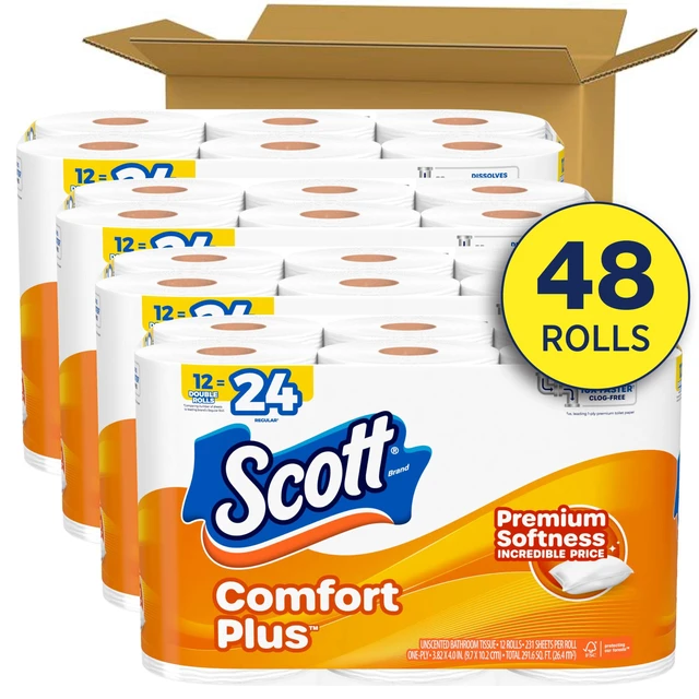 Alt view image 6 of 6 - Scott ComfortPlus Toilet Paper, 48 Triple Rolls, 231 Sheets per Roll, Septic-Safe, 1-Ply