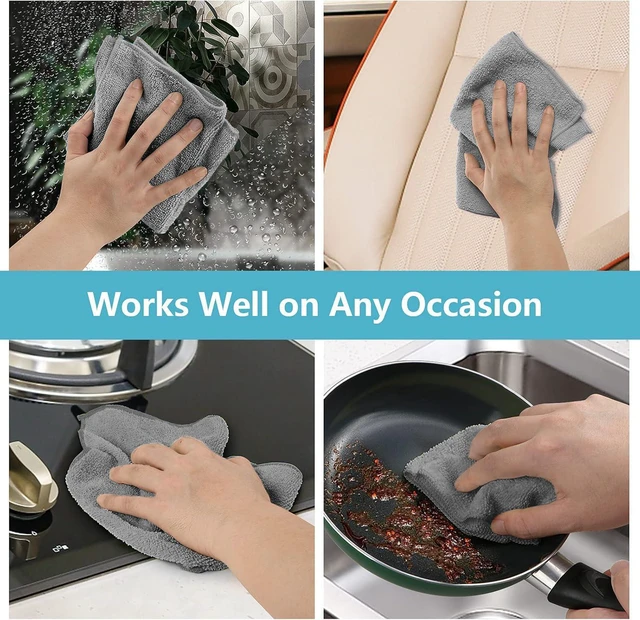 Alt view image 7 of 7 - HOMEXCEL Grey Microfiber Cleaning Cloths 5 Pack, 11.5x11.5 Inch, Highly Absorbent, Lint Free, Scratch-Free, Reusable for Kitchen, Windows, Glass, Cars
