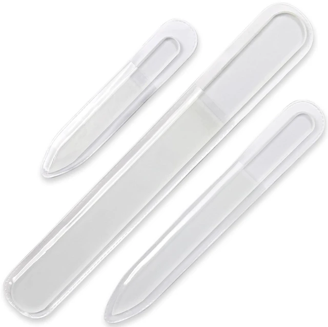 Main image of Professional 3-Piece Czech Glass Nail File Set, Handmade, Tempered Glass, Double-Sided, Washable, Etched for Natural Nails, Ideal Present Set
