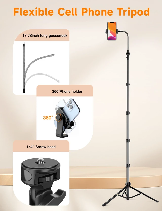 Alt view image 3 of 7 - 86" Tall Tripod for iPhone with Flexible Gooseneck & Remote