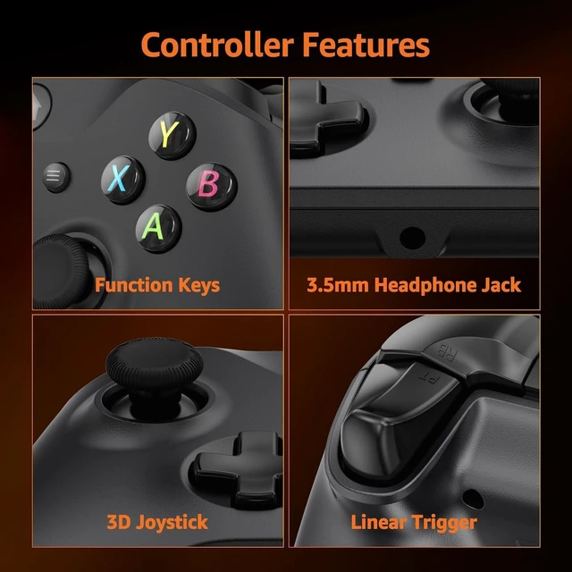 Alt view image 5 of 6 - GMVOX Wired Controller for Xbox One/One S/One X, Xbox Series S/X, PC, iOS, Android - Gamepad with 3.5mm Audio Jack, Dual Vibration, Turbo Function (Black)