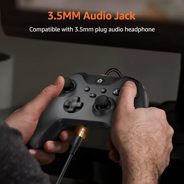 Alt view image 3 of 6 - GMVOX Wired Controller for Xbox One/One S/One X, Xbox Series S/X, PC, iOS, Android - Gamepad with 3.5mm Audio Jack, Dual Vibration, Turbo Function (Black)