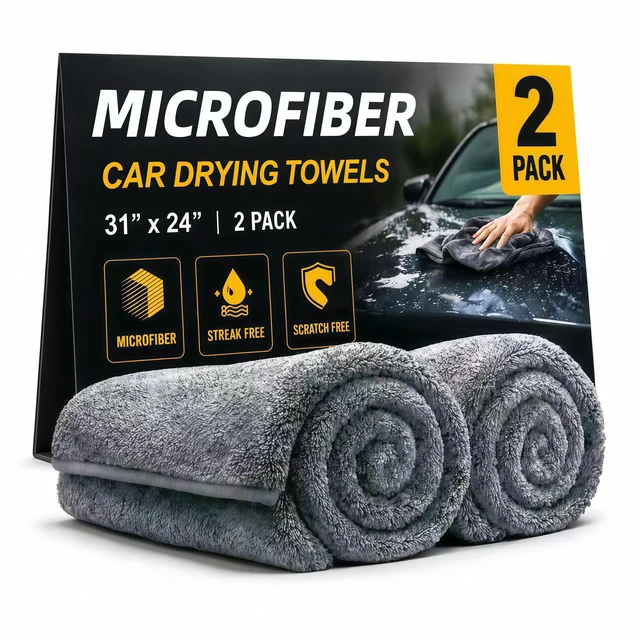 Main image of 2 Pack Professional Large Microfiber Car Drying Towels 31x24 Inches, Scratch Free, Lint Free, Highly Absorbent, Quick Drying for Cars, Trucks, Boats, Detailing