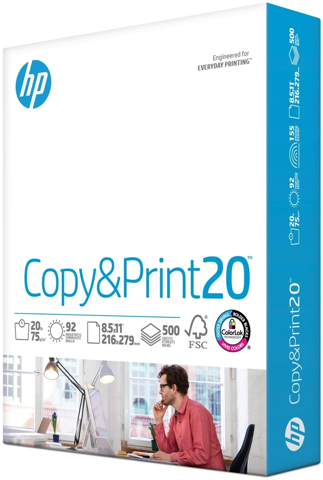 Main image of HP Printer Paper 8.5 x 11 Copy & Print 20 lb 1 Ream 500 Sheets 92 Bright FSC Certified 200060