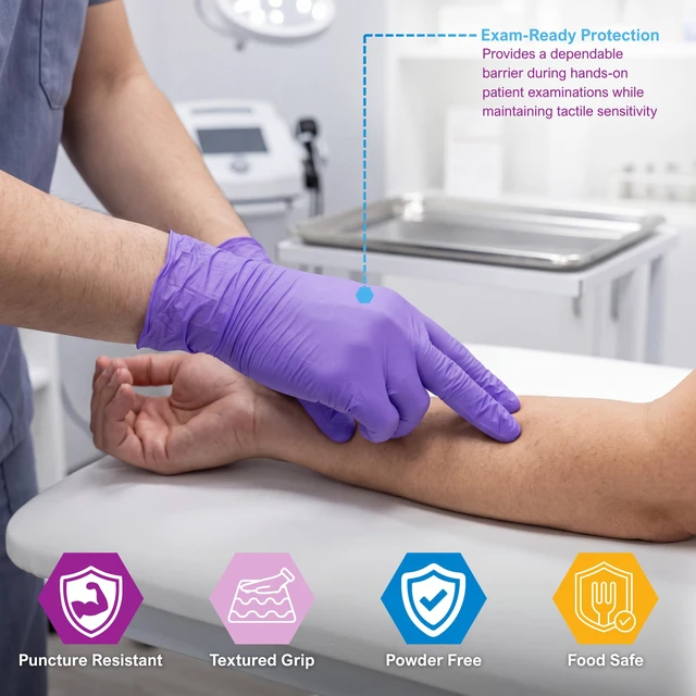 Alt view image 2 of 6 - MedPride Powder-Free Nitrile Exam Gloves, Medium, Iris Blue, Box of 100