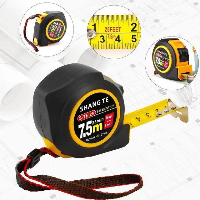 Alt view image 3 of 7 - Steel Retractable Tape Measure 25 ft, Self-Locking, Imperial/Metric for Body Measurements