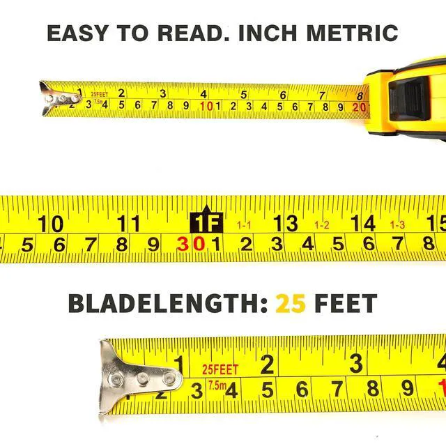 Alt view image 4 of 7 - Steel Retractable Tape Measure 25 ft, Self-Locking, Imperial/Metric for Body Measurements