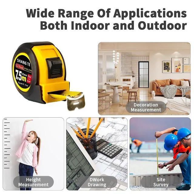 Alt view image 6 of 7 - Steel Retractable Tape Measure 25 ft, Self-Locking, Imperial/Metric for Body Measurements