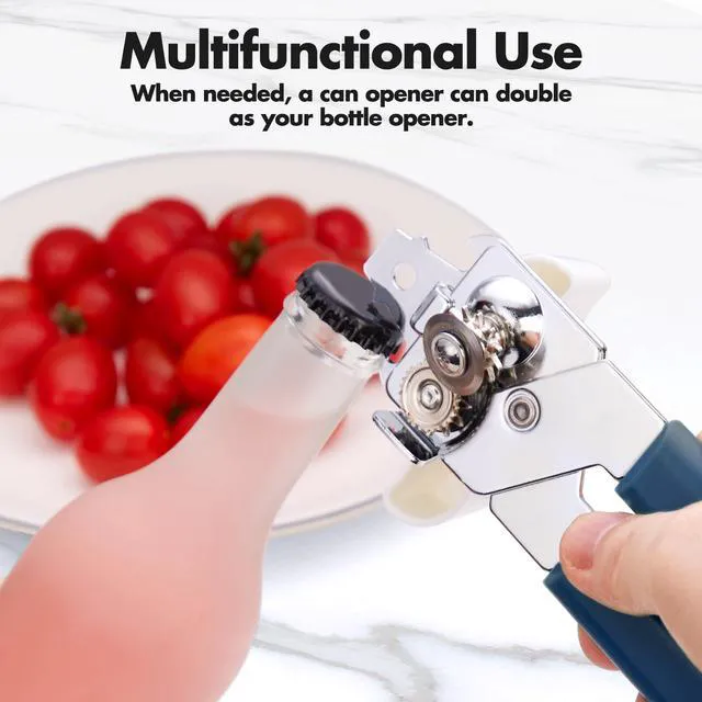 Alt view image 6 of 6 - COKORA Manual Can Opener, Hand Held with Comfort Anti-Slip Handles, Heavy Duty Stainless Steel, Smooth Edge and Bottle Opener, Easy Turn for Seniors, Kitchen, Blue