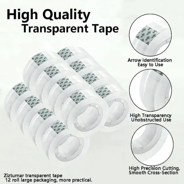 Alt view image 5 of 6 - 12 Rolls 3/4 x 1000 in 1 in Core Transparent Tape Refills Gift Packaging for Office, Home, School