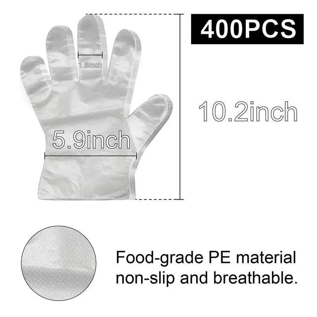 Alt view image 6 of 7 - 400 PCS Disposable Plastic Gloves, Latex-Free, Powder-Free, Clear, One Size Fits Most, Food Safe for Cooking, Food Service, Cleaning, Food Handling