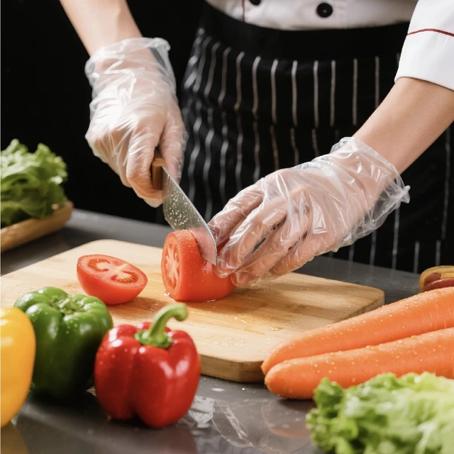 Alt view image 6 of 7 - 400 Count Disposable Plastic Gloves, Food Safe, Latex-Free & Powder-Free, Waterproof Clear Poly Gloves for Cooking, Cleaning, Food Prep, Pet Care, Household Use, One Size