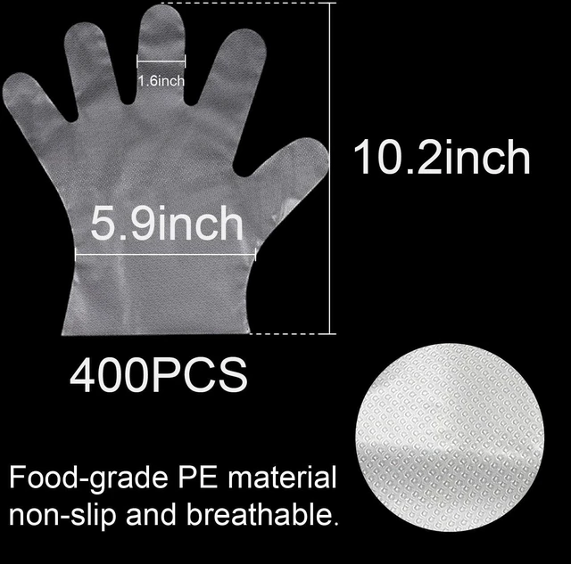 Alt view image 3 of 7 - 400 Count Disposable Plastic Gloves, Food Safe, Latex-Free & Powder-Free, Waterproof Clear Poly Gloves for Cooking, Cleaning, Food Prep, Pet Care, Household Use, One Size