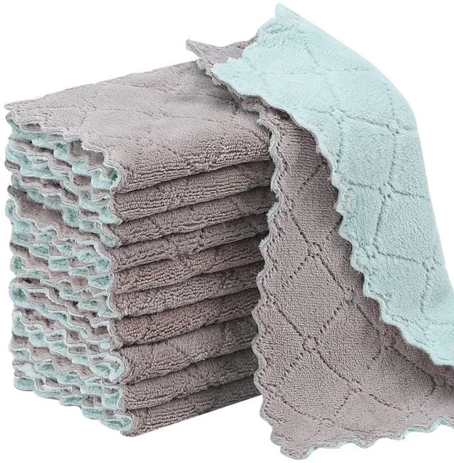 Main image of Rachan 11-Pack Kitchen Dish Cloths, Coral Velvet, Nonstick Oil, Fast Drying, Super Absorbent, Reusable, 10 x 6 Inches, Green-Grey
