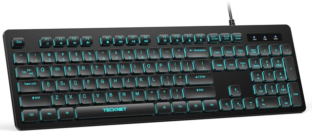 Main image of TECKNET Wired Keyboard, Silent Typing, Full-Size Layout, RGB Backlit