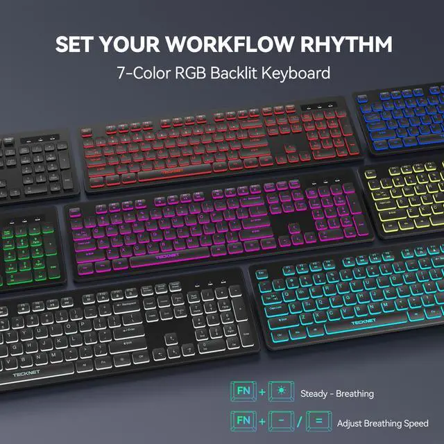 Alt view image 3 of 6 - TECKNET Wired Keyboard, Silent Typing, Full-Size Layout, RGB Backlit