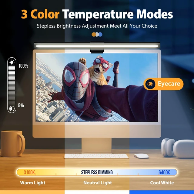 Alt view image 4 of 6 - Monitor Light Bar with Auto-Dimming, Eye-Care Computer Monitor Lamp