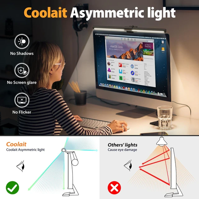 Alt view image 5 of 6 - Monitor Light Bar with Auto-Dimming, Eye-Care Computer Monitor Lamp