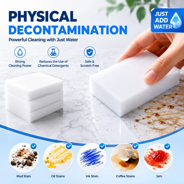 Alt view image 6 of 6 - Magic Sponge Heavy Duty Melamine Cleaning Sponge, 10 Pack, 3.93"x2.36"x0.37", Milky White, Non Scratch Multi Surface Cleaner for Kitchen, Bathroom, Wall, Furniture